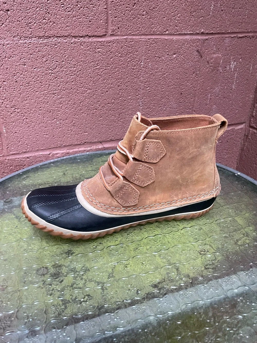 Sorel Out N About Waterproof Tan Duck Ankle Rain Boots 8.5